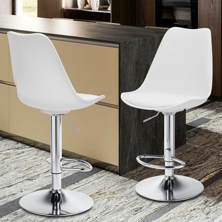 Claudia Modern Height Adjustable Swivel PU Leather Bar Stools With Medium Back